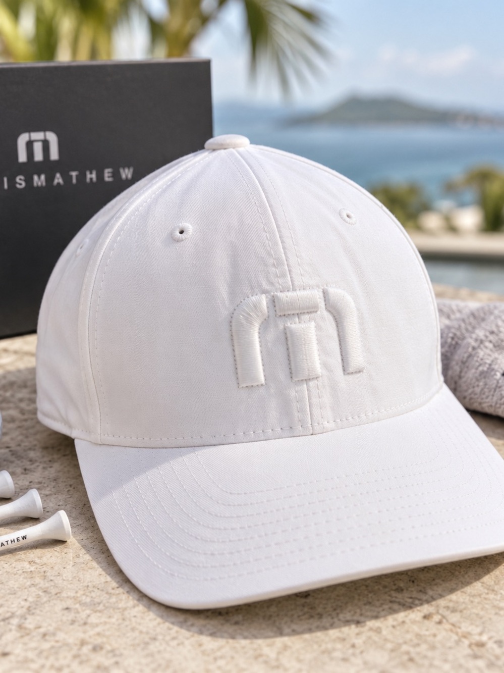 TravisMathew B-Bahamas White Flexfit Golf Hat L/XL
